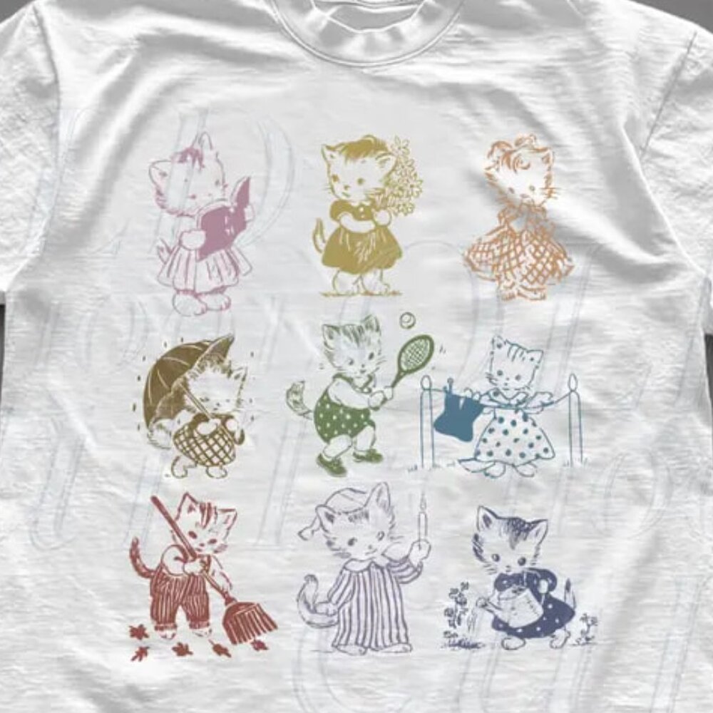 Cat 90s Vintage T-shirt, Retro Kitten Cute Shirt, Cat Lovers Gift